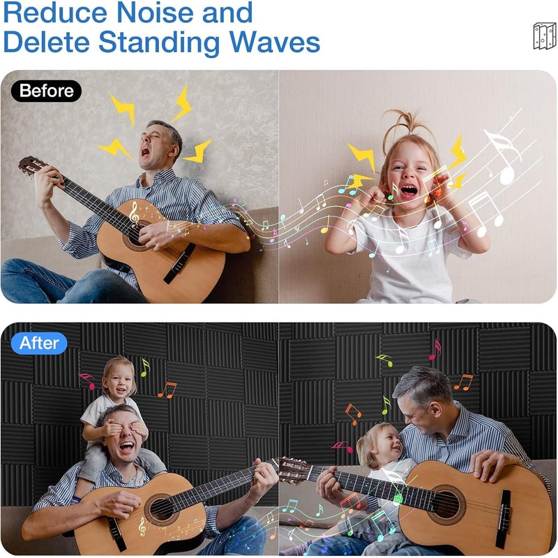 HEMRLY 12 Pack Acoustic Panels Self-Adhesive, 1" X 12" X 12" Quick-Recovery Sound Proof Foam Panels, Acoustic Foam Wedges High Density, Soundproof Wall Panels for Home,Studio,Gaming -Black - Image 4